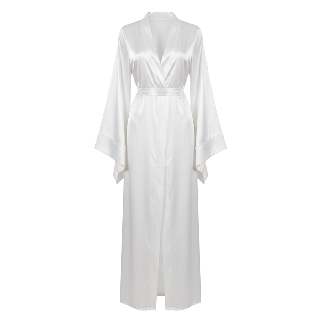 Kimono Soie Satin Femme Beige Longueur Sol | Le Monde du Peignoir