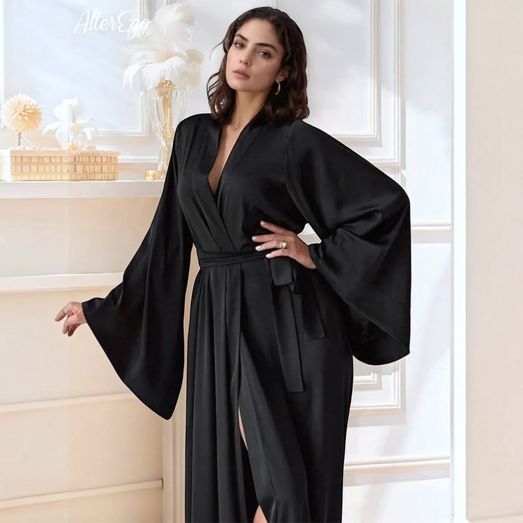 Kimono Soie Satin Femme Beige Longueur Sol | Le Monde du Peignoir