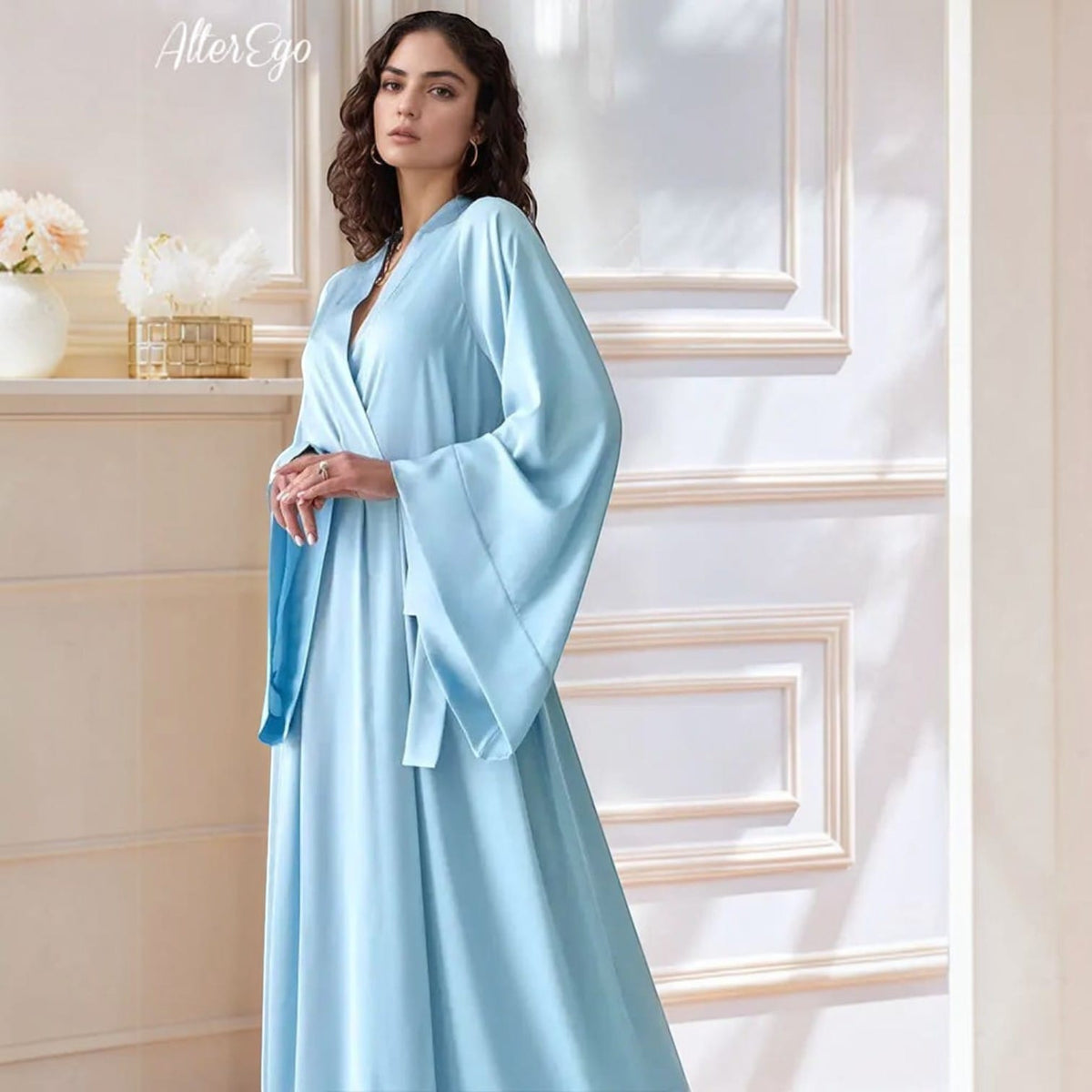 Kimono Soie Satin Femme Beige Longueur Sol | Le Monde du Peignoir