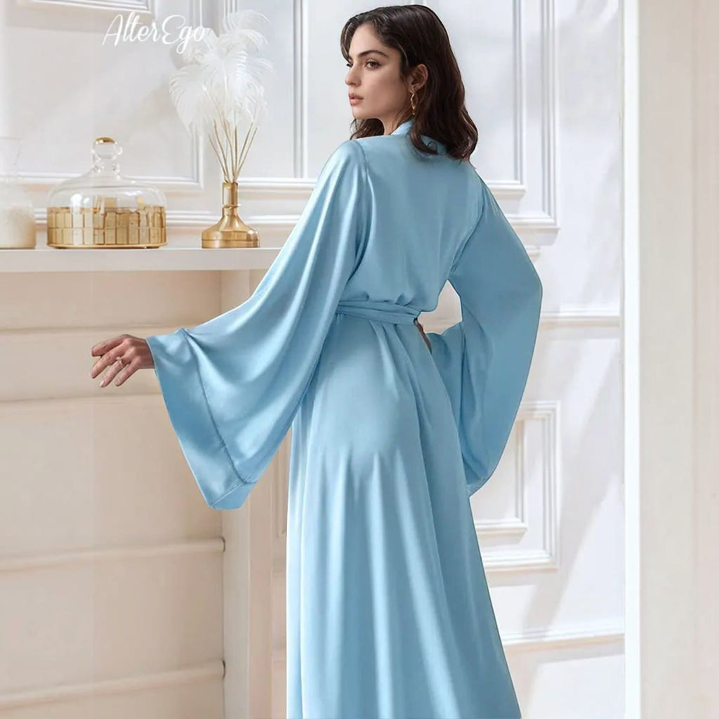 Kimono Soie Satin Femme Beige Longueur Sol | Le Monde du Peignoir