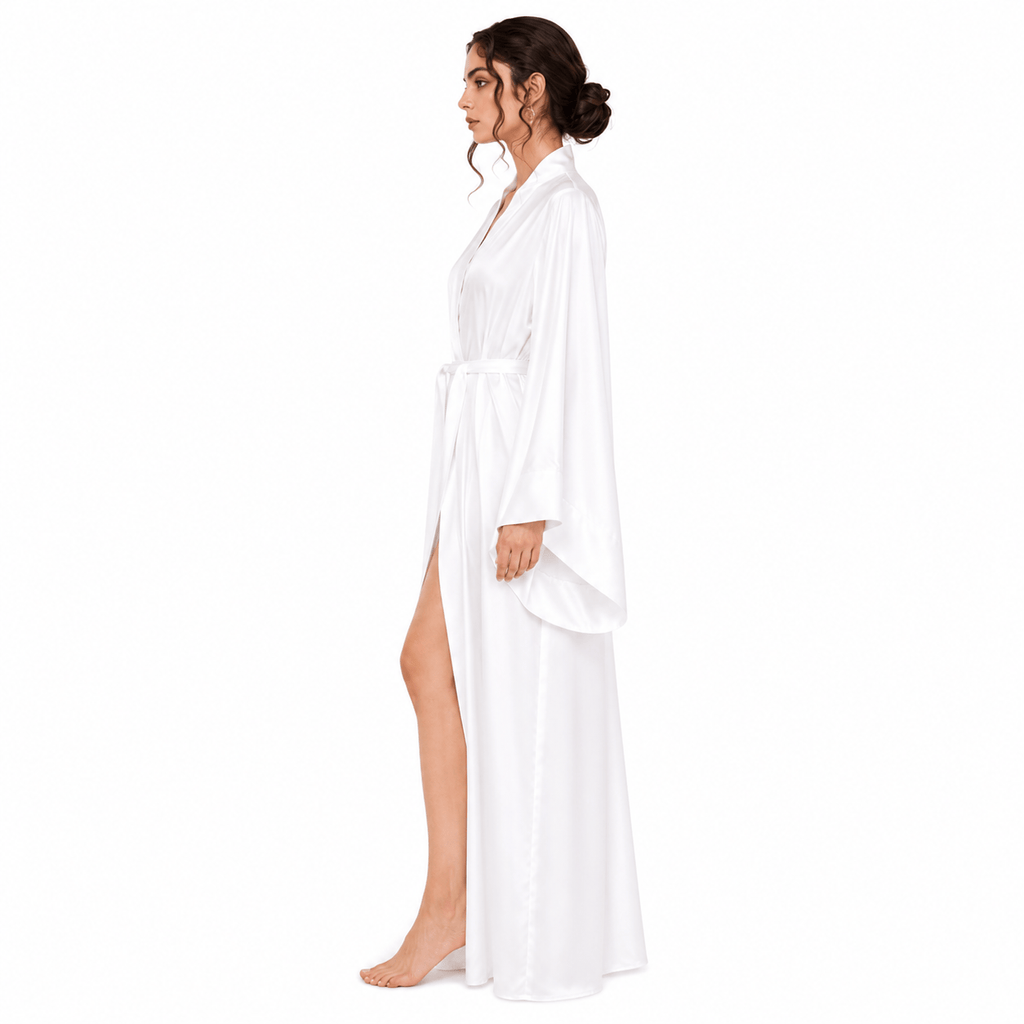 Kimono Soie Satin Femme Beige Longueur Sol | Le Monde du Peignoir