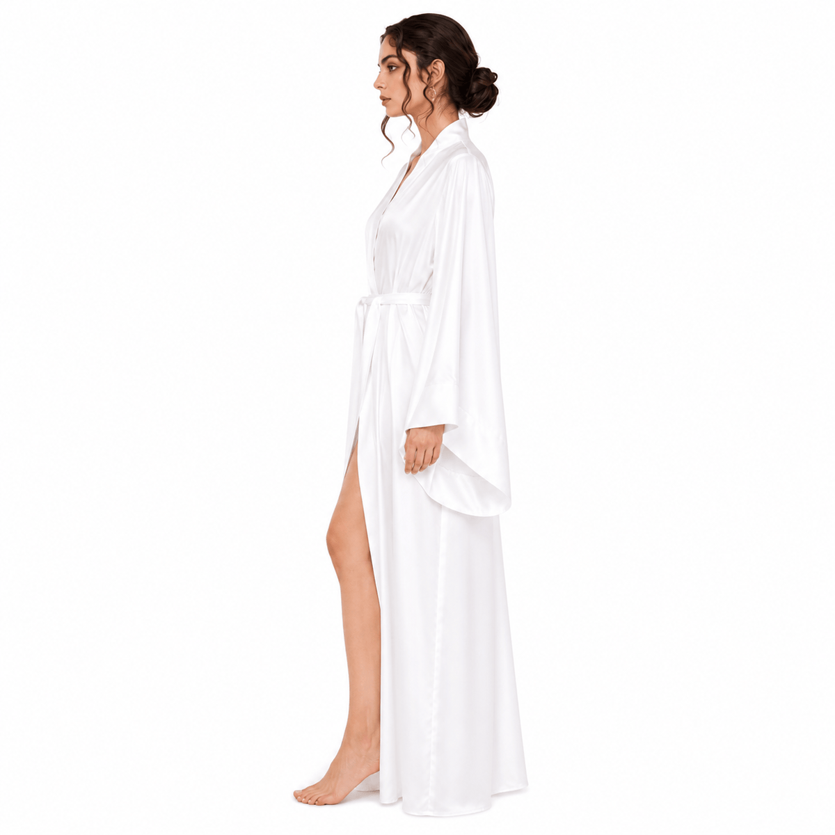 Kimono Soie Satin Femme Beige Longueur Sol | Le Monde du Peignoir