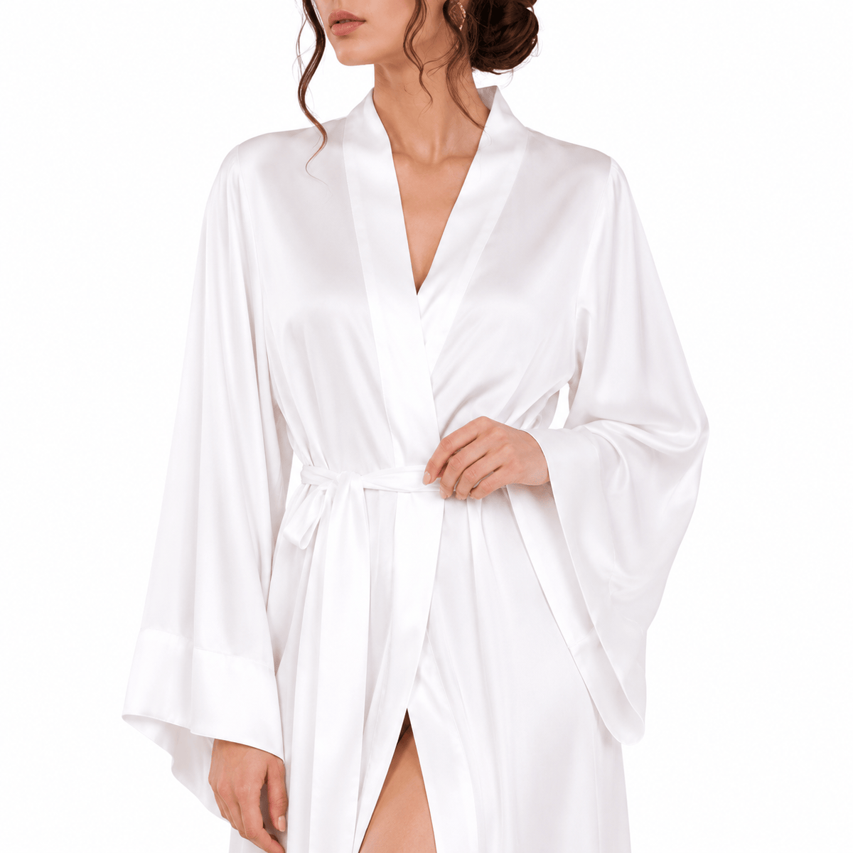 Kimono Soie Satin Femme Beige Longueur Sol | Le Monde du Peignoir