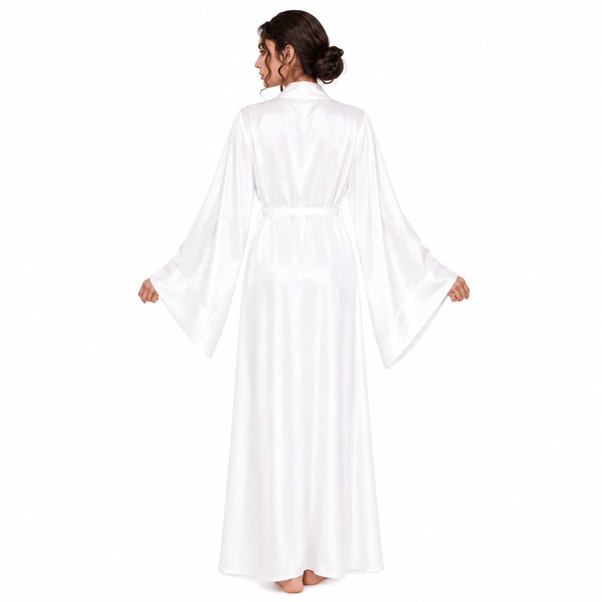 Kimono Soie Satin Femme Beige Longueur Sol | Le Monde du Peignoir