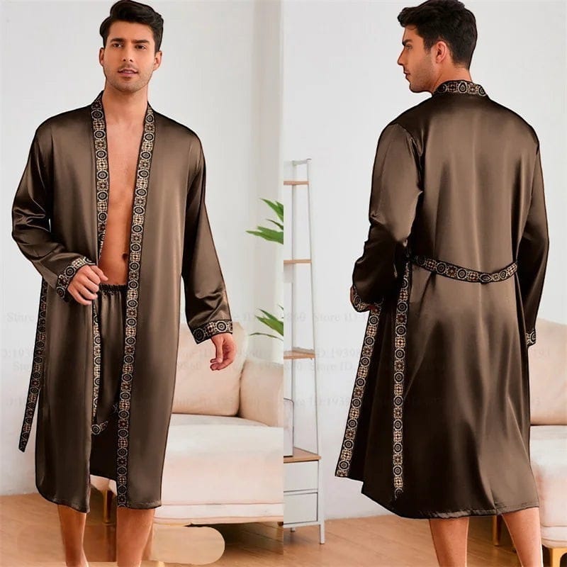 Robe de Chambre Satin Homme Ensemble 2 Pièces Luxe