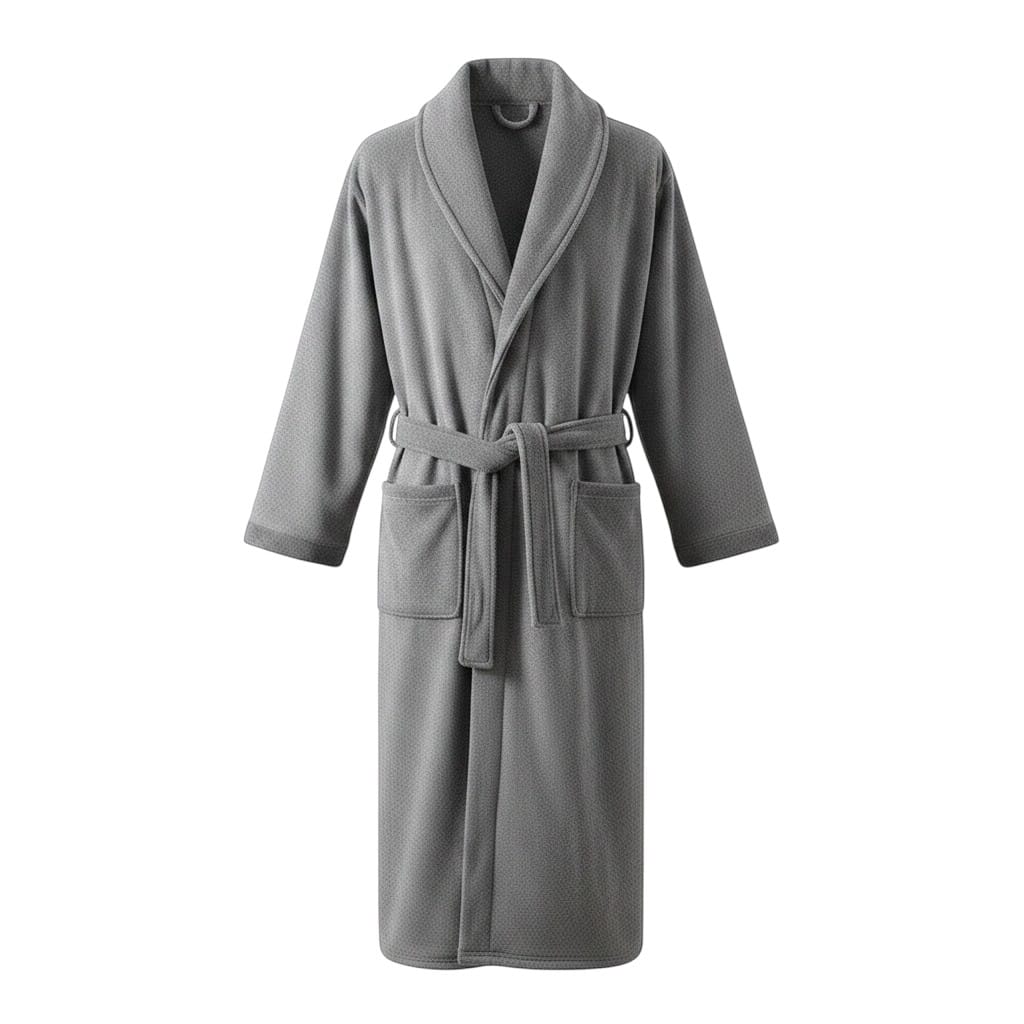Le Monde du Peignoir grey long velour kimono with belt and pockets, ideal for winter comfort.