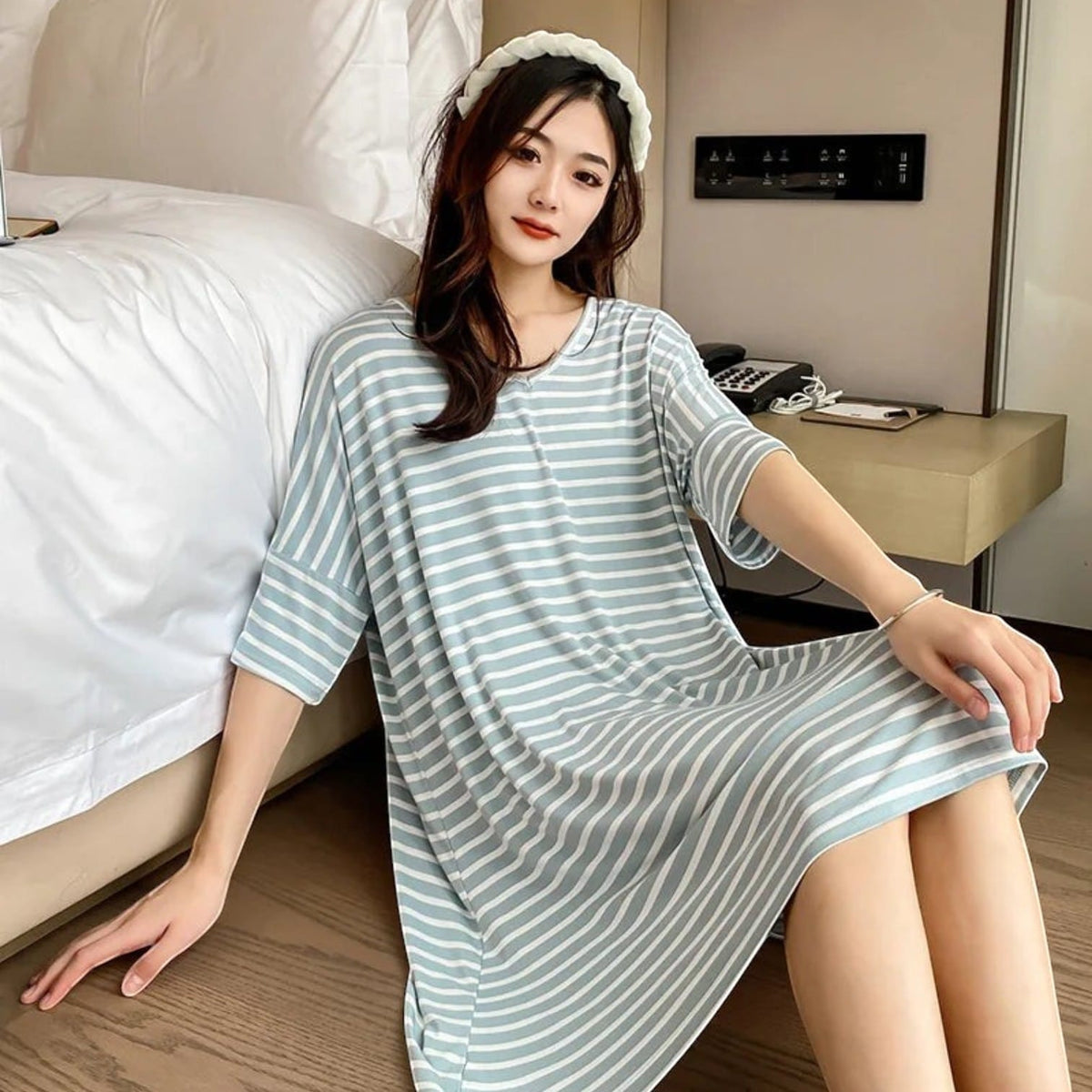 Robe de Chambre Femme Léger Rayée