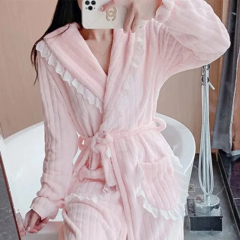 Peignoir Femme Polaire Dentelle