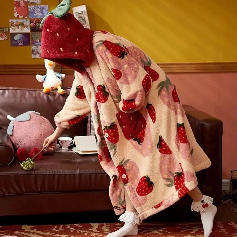 Peignoir Femme Polaire Hiver Fraise