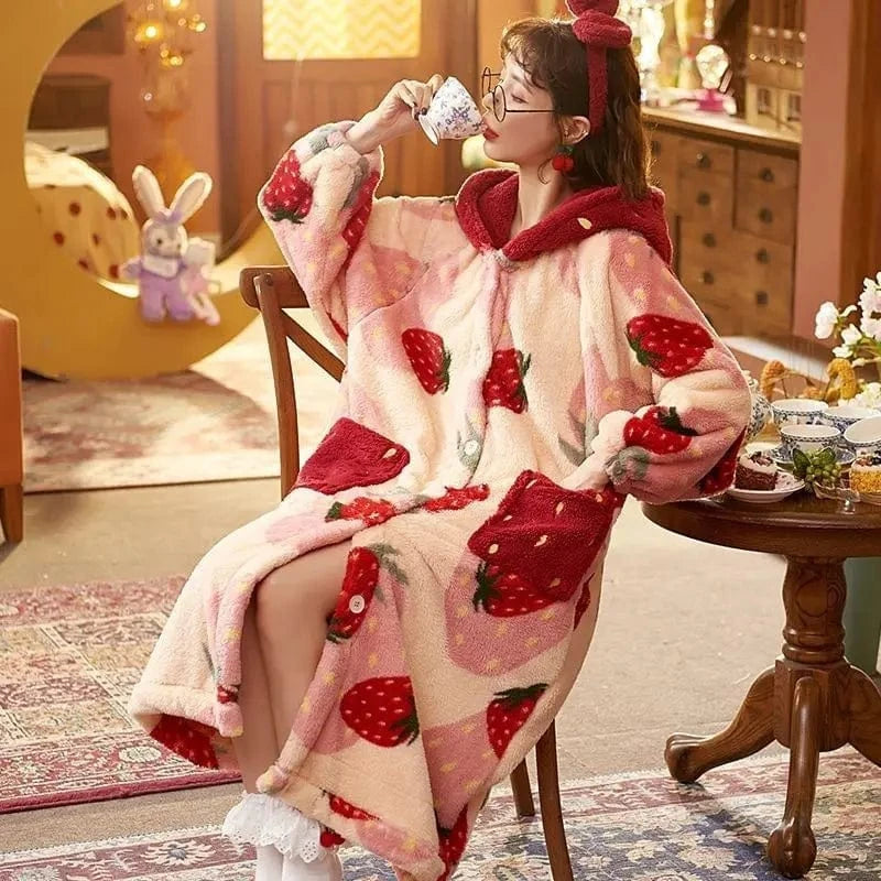 Peignoir Femme Polaire Hiver Fraise