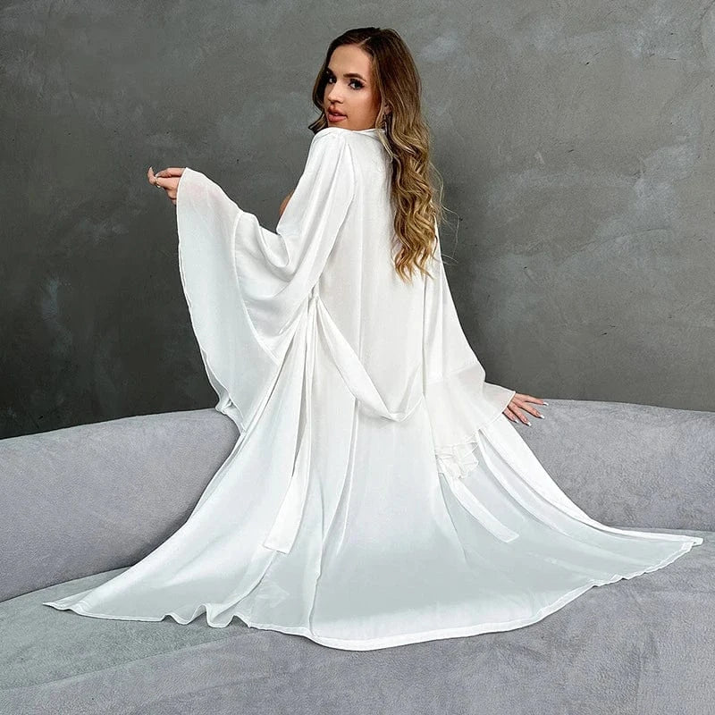 Peignoir Femme Satin Blanc Long
