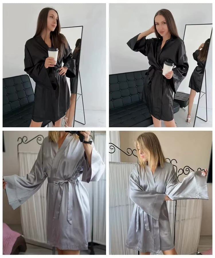 Peignoir Femme Satin Manches Évasées