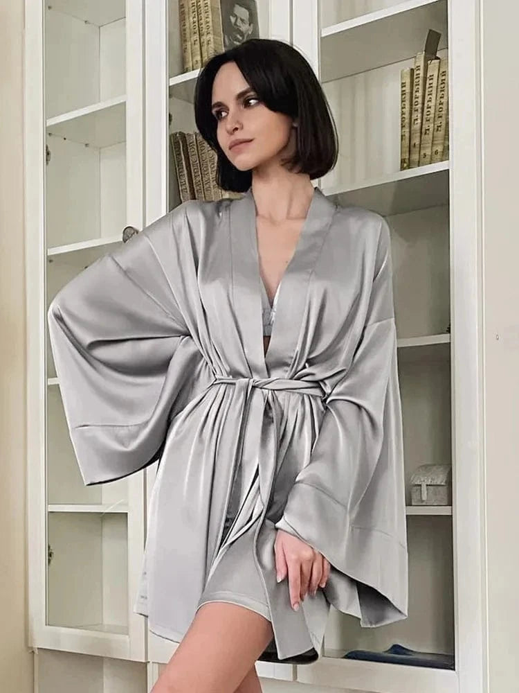 Peignoir Femme Satin Manches Évasées