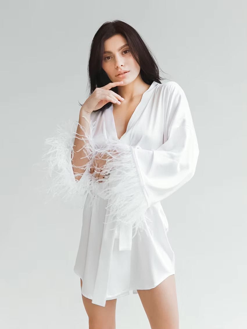 Peignoir Femme Satin Plumes