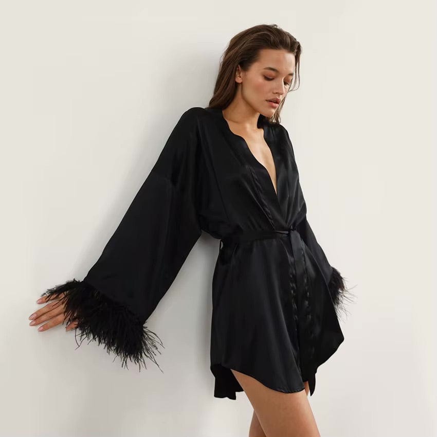 Peignoir Femme Satin Plumes