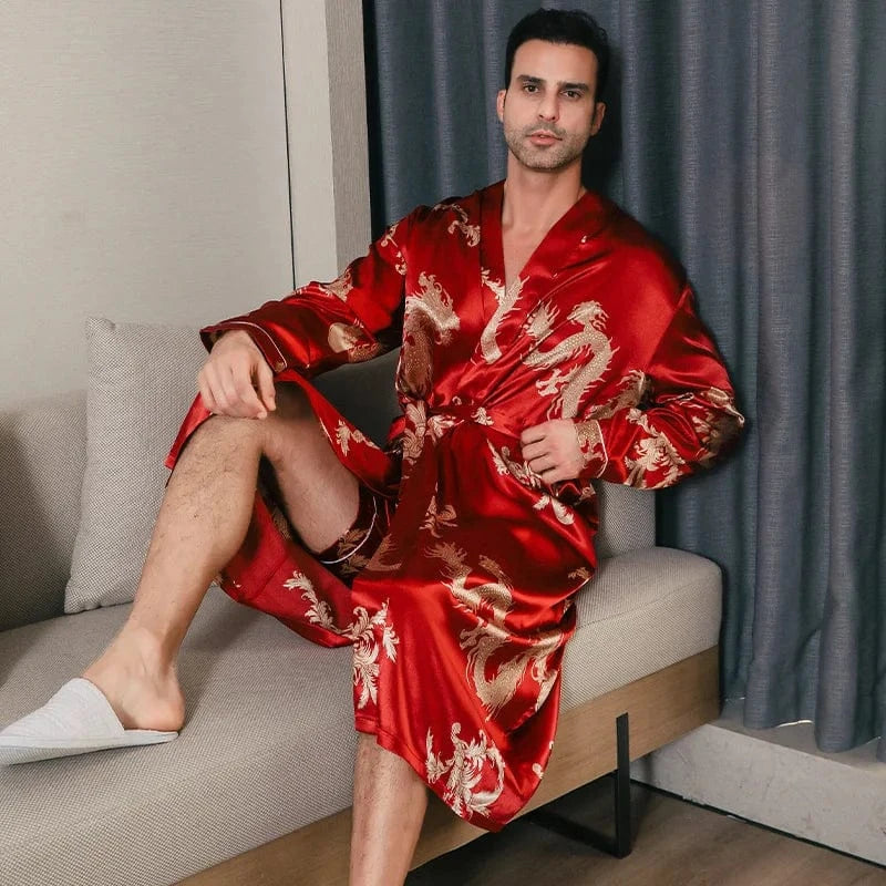 Peignoir Homme Luxe Satin Dragon