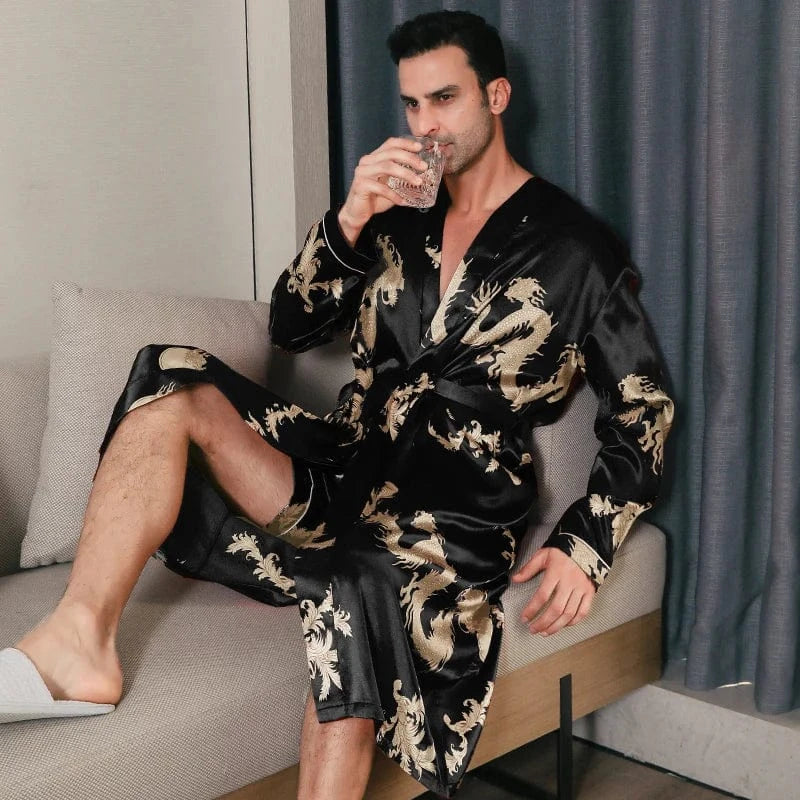 Peignoir Homme Luxe Satin Dragon
