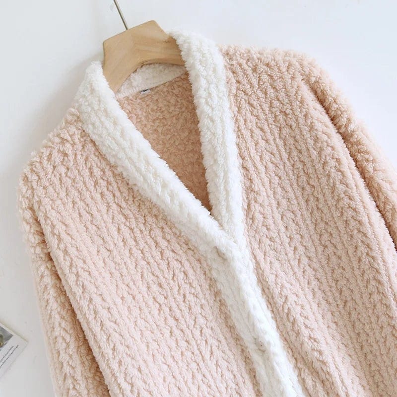 Robe de Chambre Femme Chaude Boutonnée Patchwork Cute