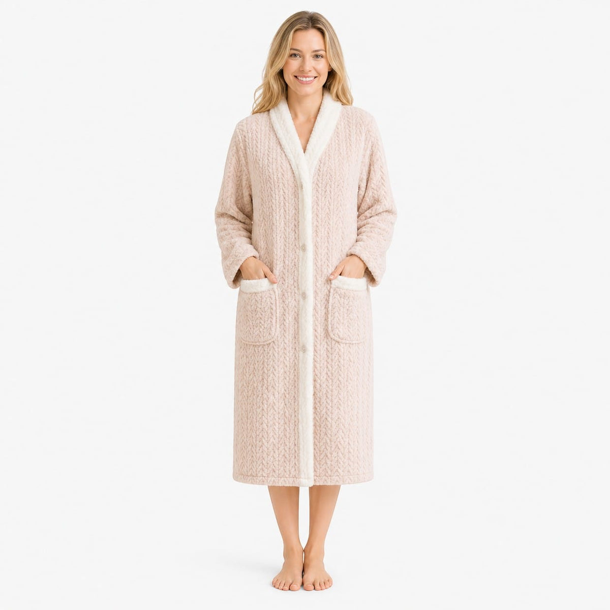 Robe de Chambre Femme Chaude Boutonnée Patchwork Cute