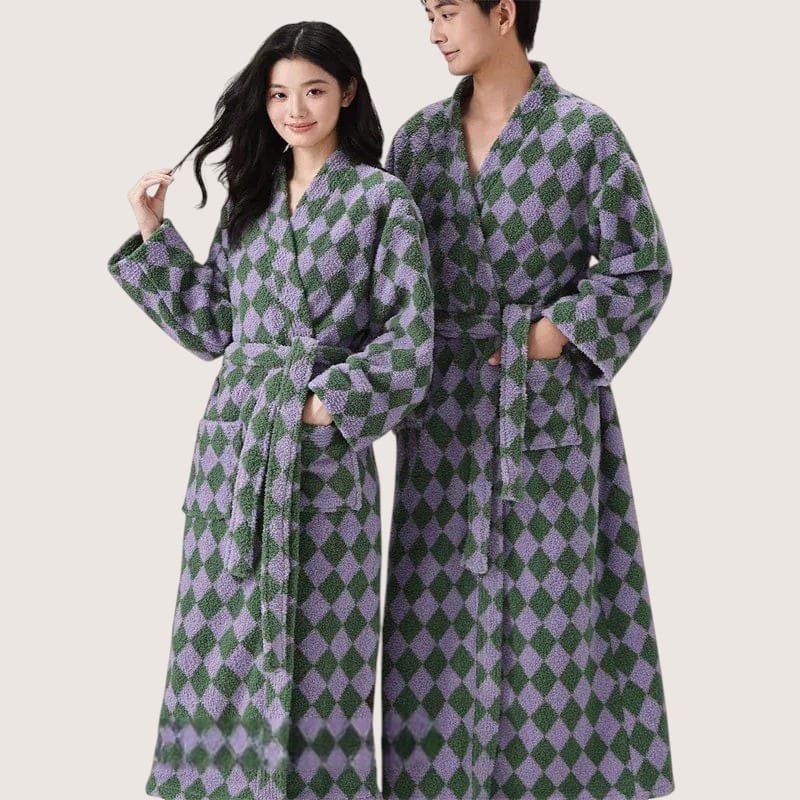 Robe de Chambre Femme Chaude Carreaux