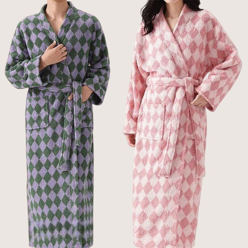 Robe de Chambre Femme Chaude Carreaux