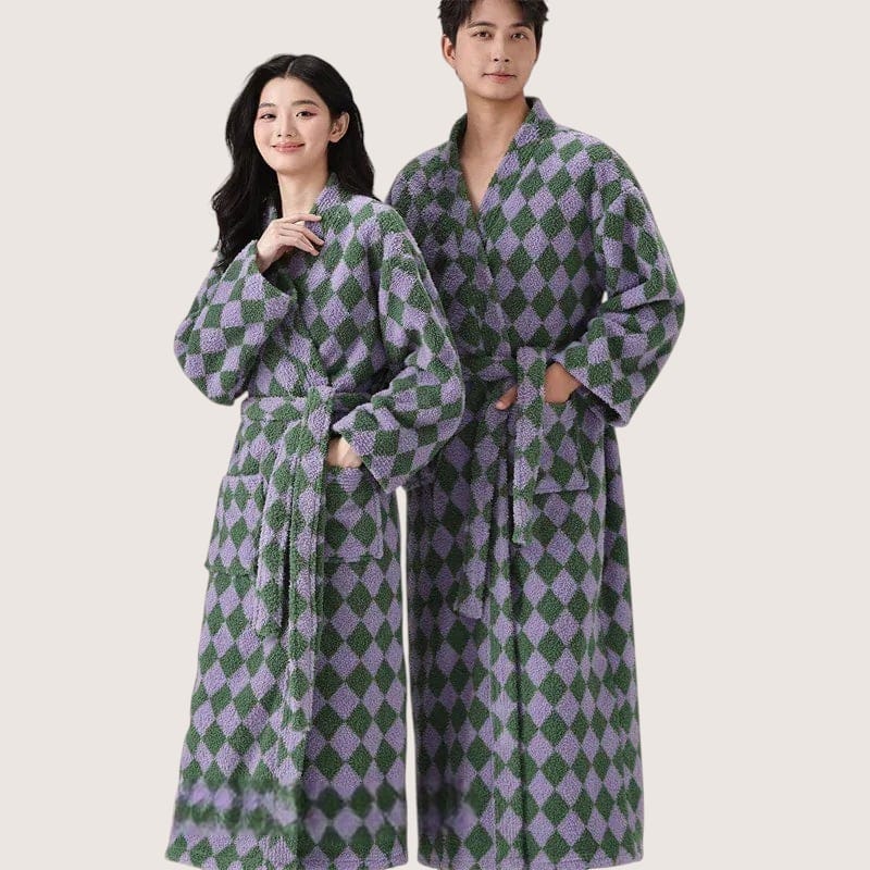 Robe de Chambre Femme Chaude Carreaux