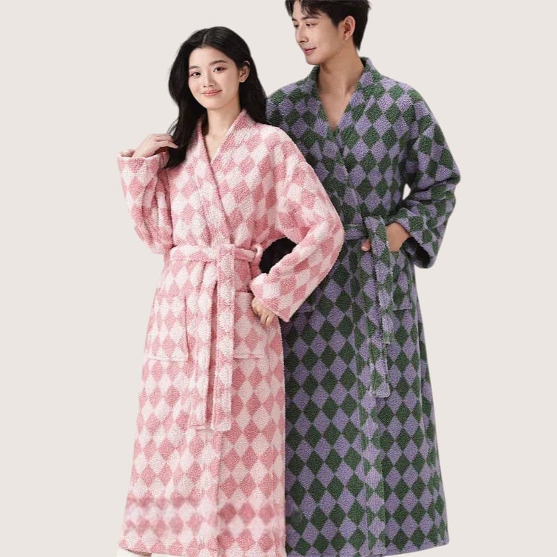 Robe de Chambre Femme Chaude Carreaux