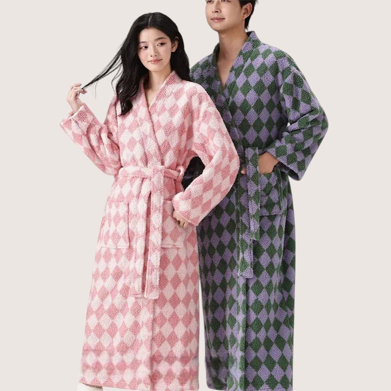 Robe de Chambre Femme Chaude Carreaux