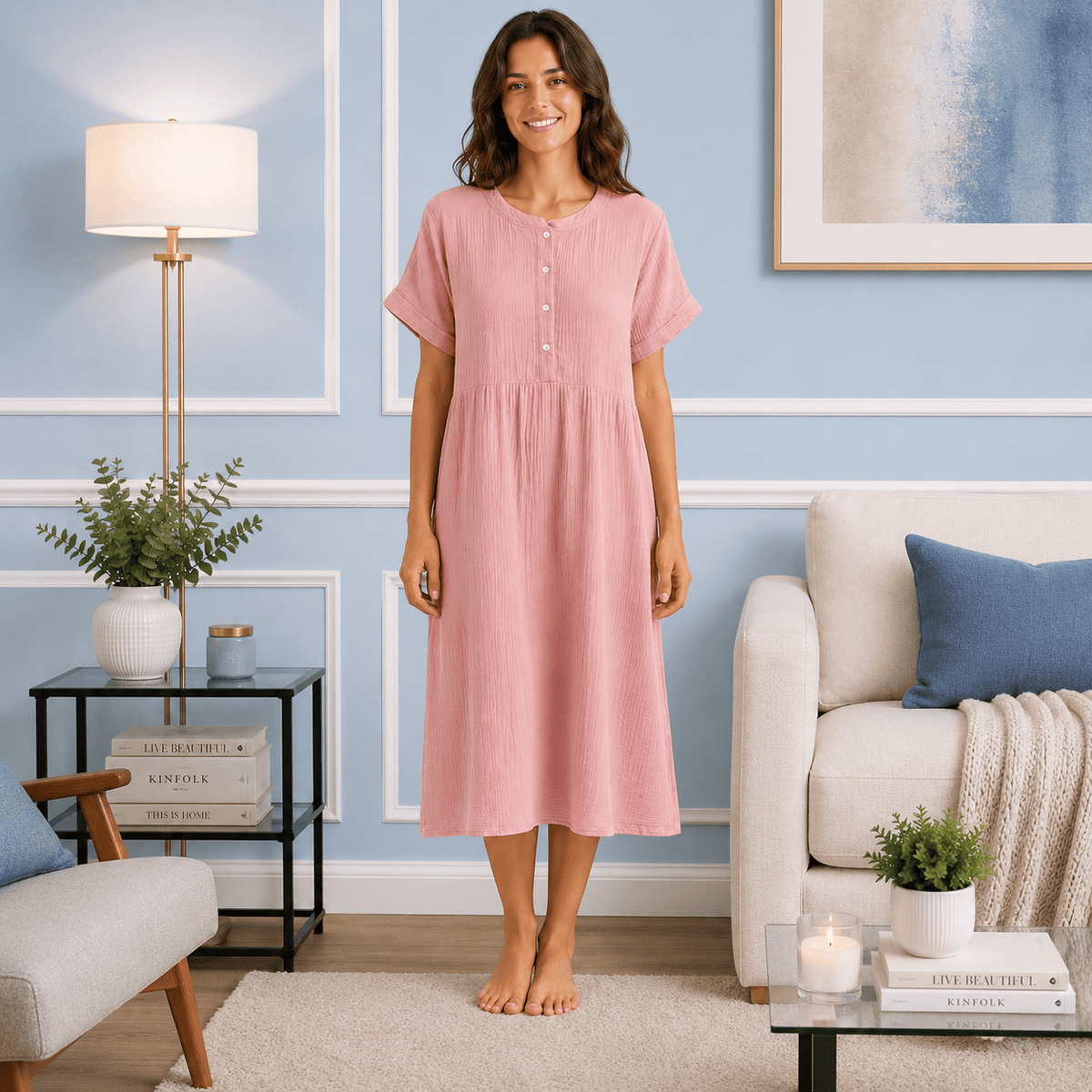 Robe de Chambre Femme Coton Boutonnée