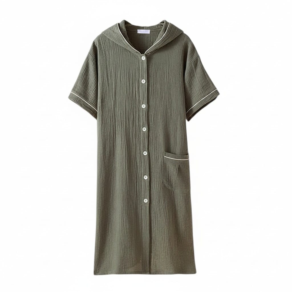 Robe de Chambre Femme Coton Capuche Boutonnée Été