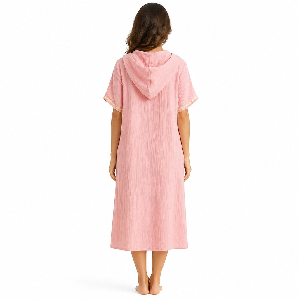 Robe de Chambre Femme Coton Capuche Boutonnée Été