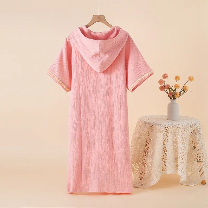 Robe de Chambre Femme Coton Capuche Boutonnée Été