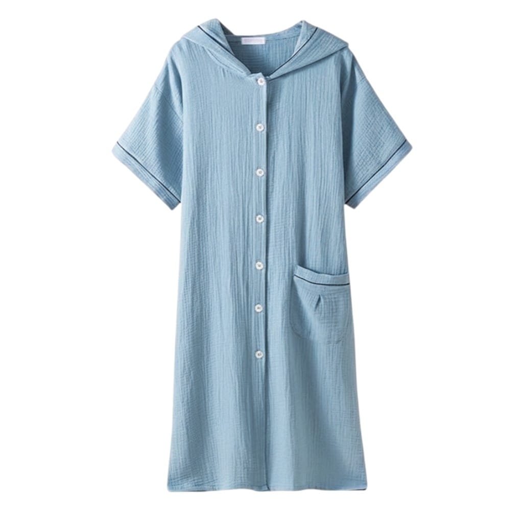 Robe de Chambre Femme Coton Capuche Boutonnée Été