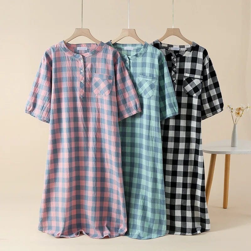 Robe de Chambre Femme Coton Carreaux