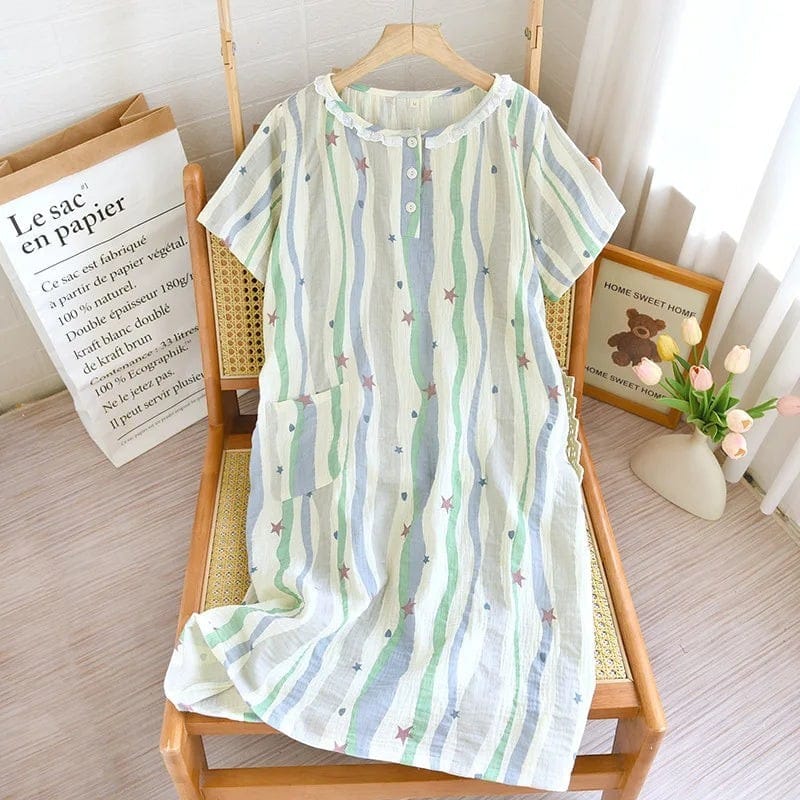 Robe de Chambre Femme Coton Cartoon Manches Courtes