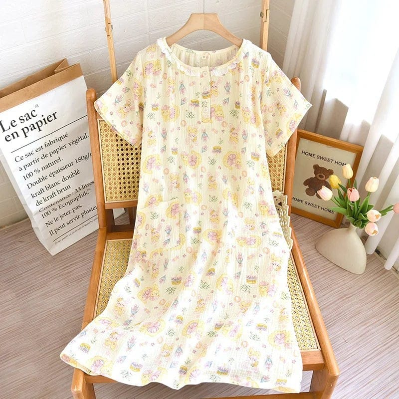 Robe de Chambre Femme Coton Cartoon Manches Courtes