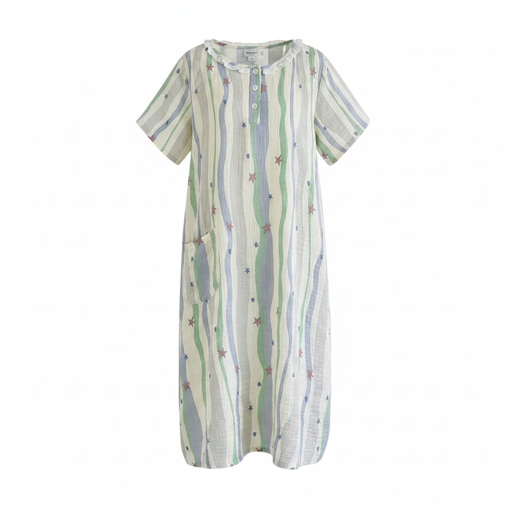 Robe de Chambre Femme Coton Cartoon Manches Courtes