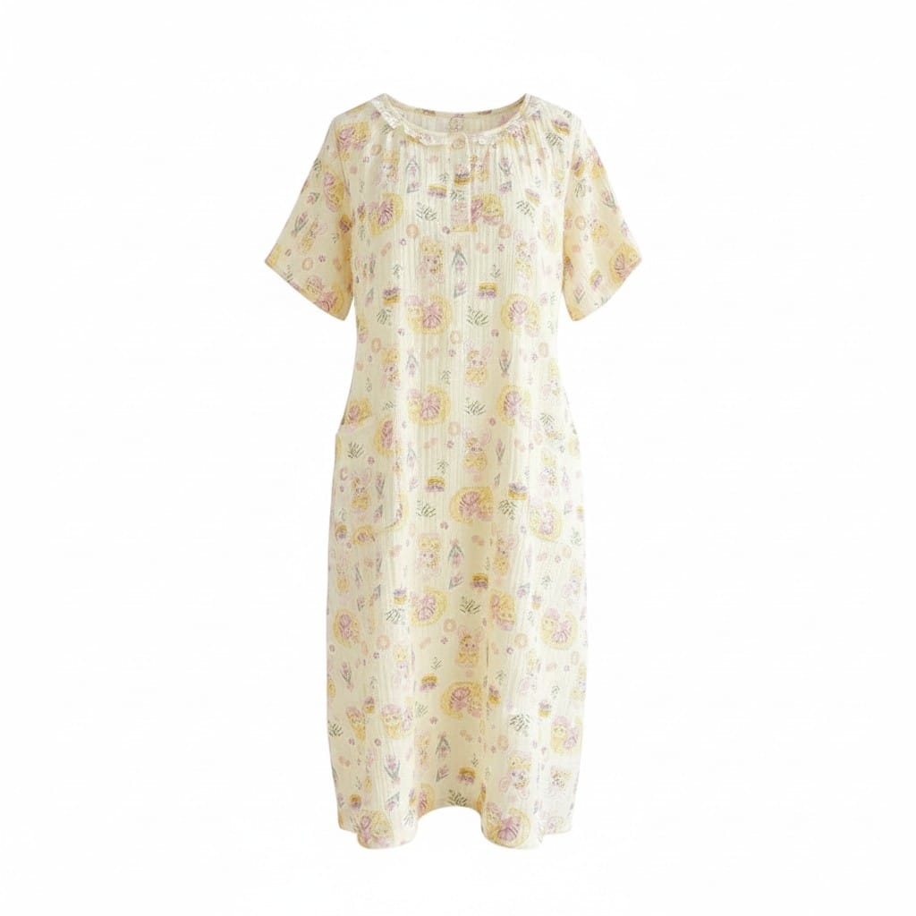Robe de Chambre Femme Coton Cartoon Manches Courtes