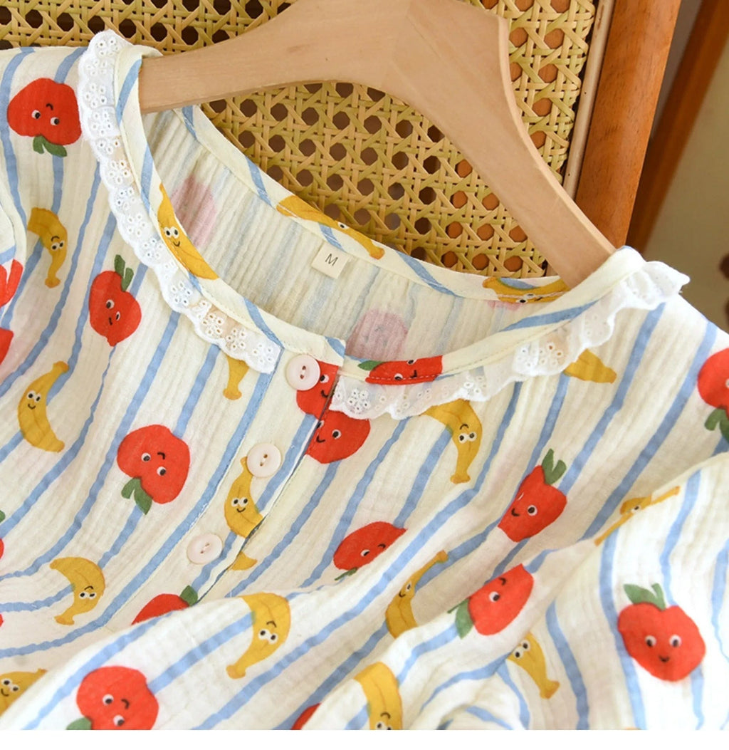 Robe de Chambre Femme Coton Cartoon Manches Courtes
