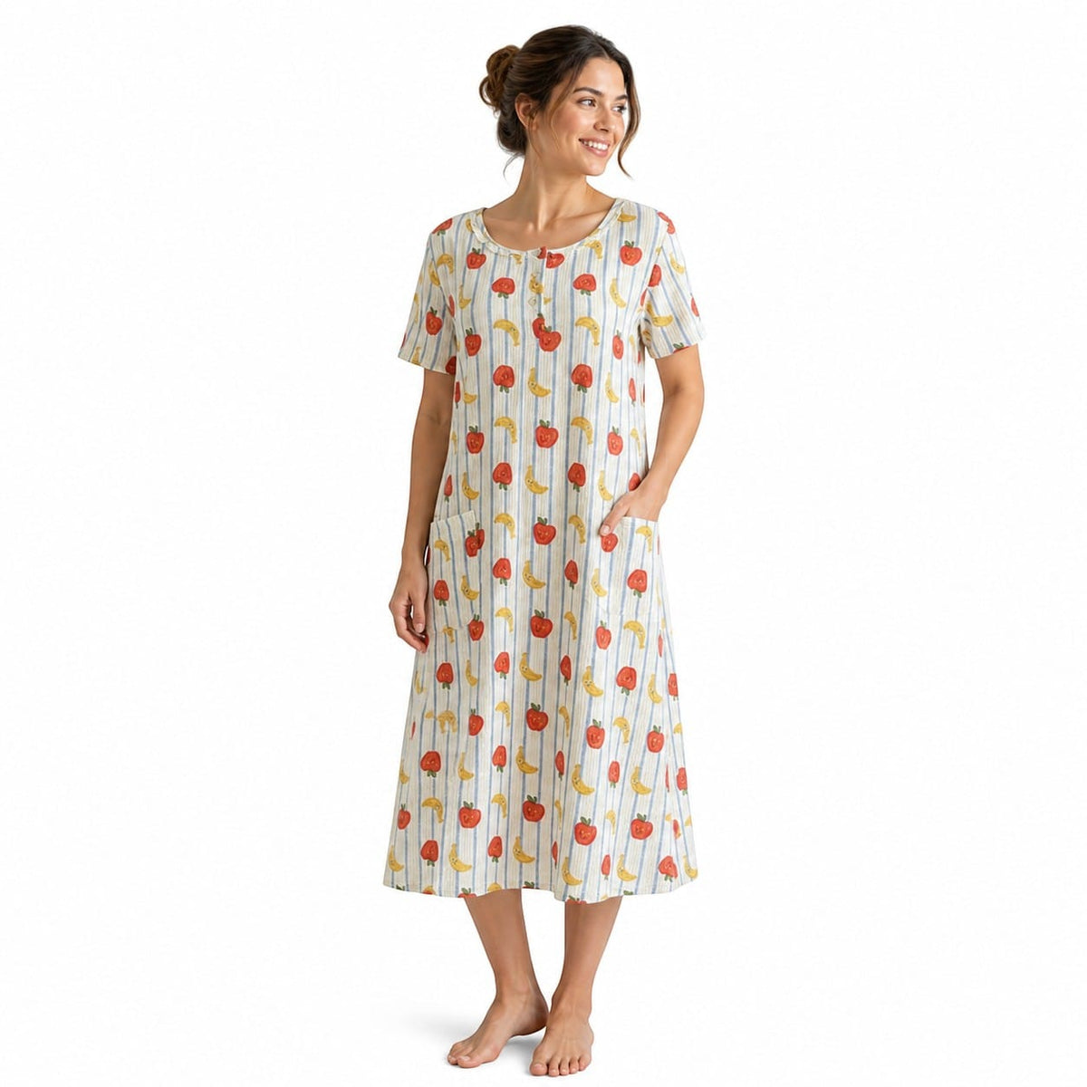 Robe de Chambre Femme Coton Cartoon Manches Courtes