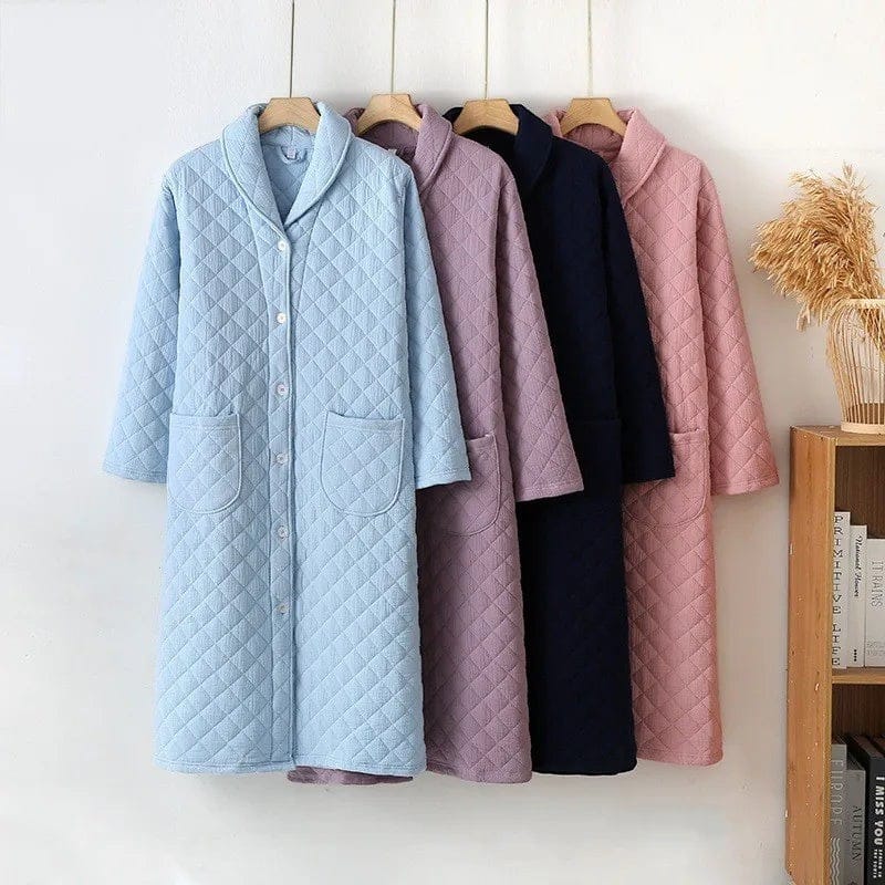 Robe de Chambre Femme Coton Chaude Mi-Longue Hiver