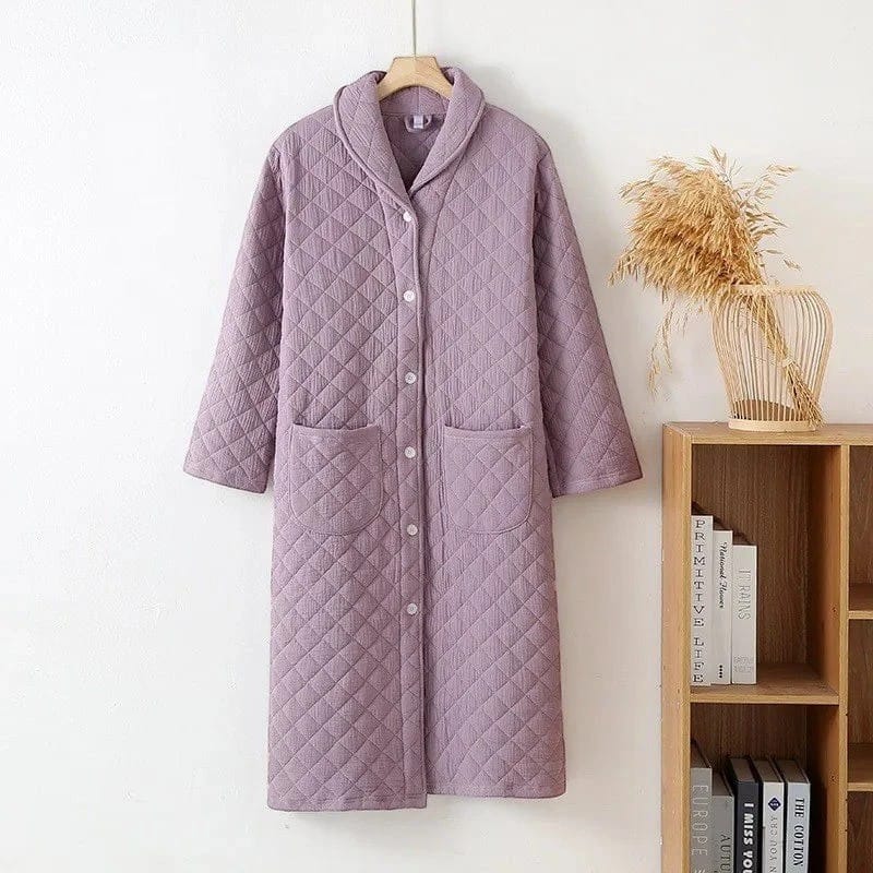Robe de Chambre Femme Coton Chaude Mi-Longue Hiver