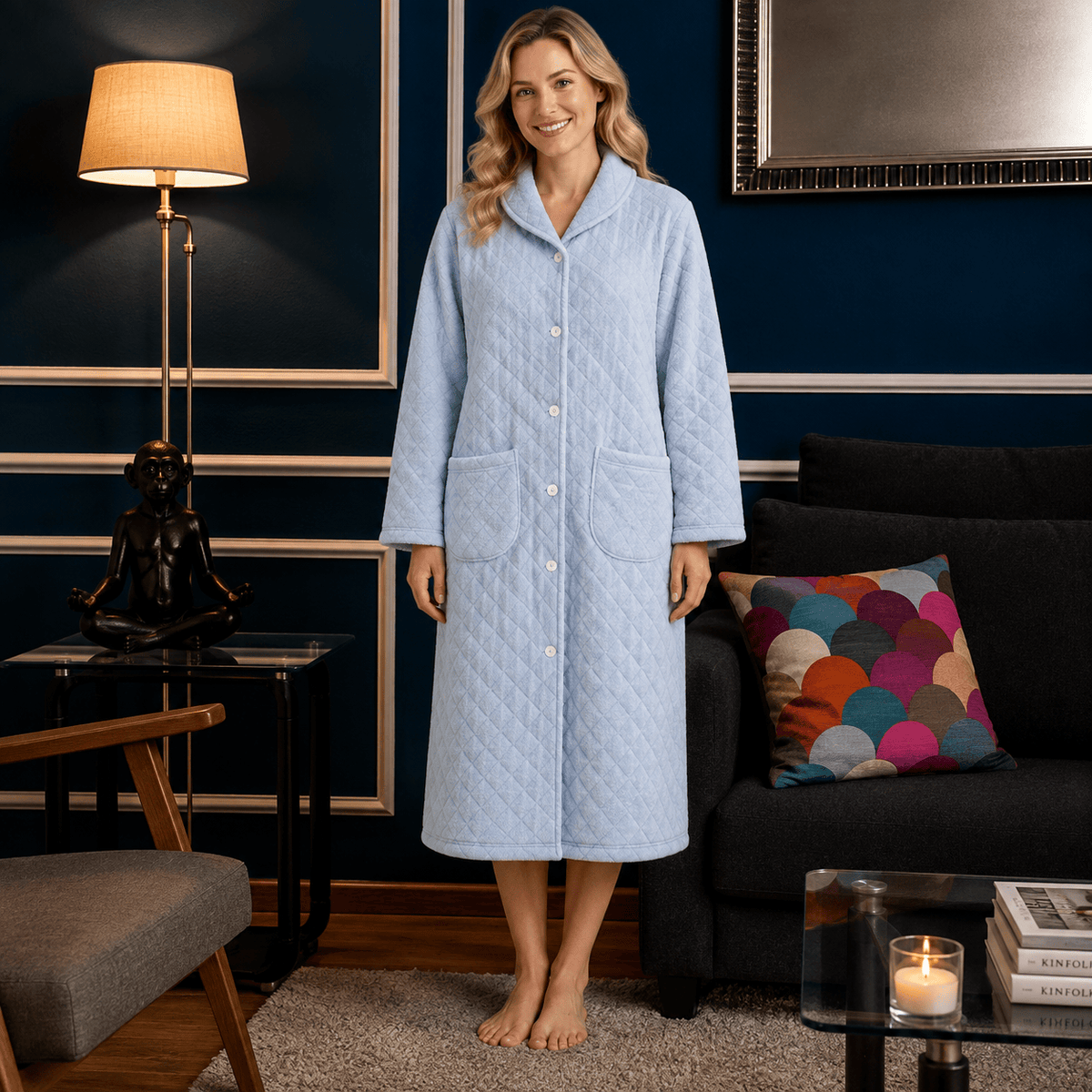 Robe de Chambre Femme Coton Chaude Mi-Longue Hiver