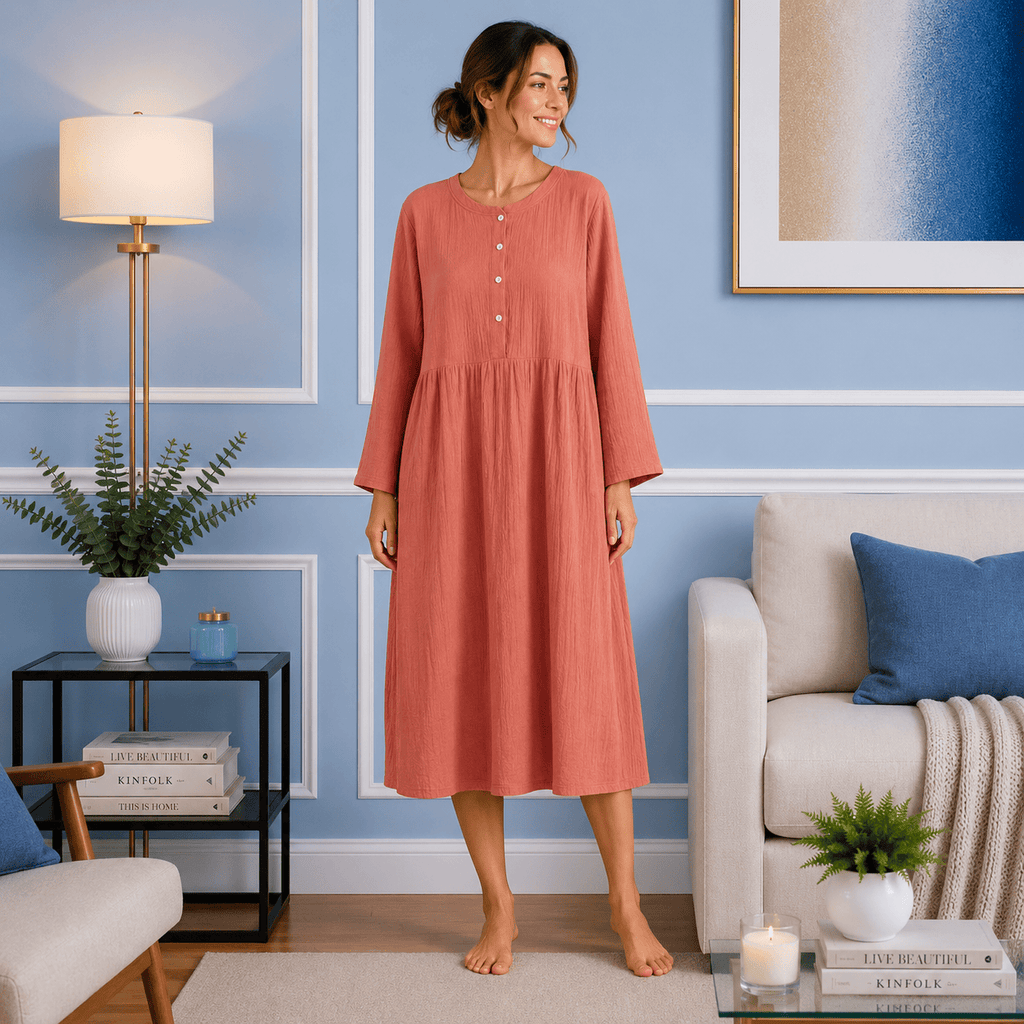 Robe de Chambre Femme Coton Gaze Crêpe