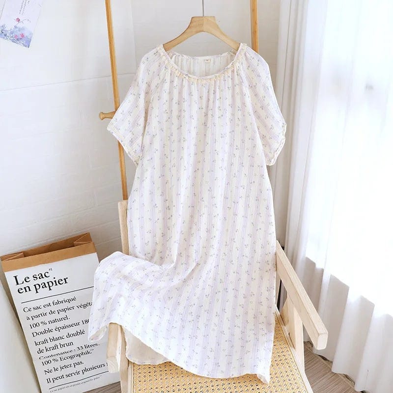 Robe de Chambre Femme Coton Imprimé Fleuri Dentelle