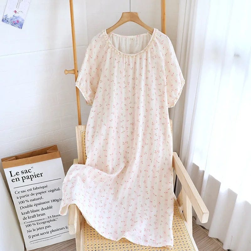 Robe de Chambre Femme Coton Imprimé Fleuri Dentelle