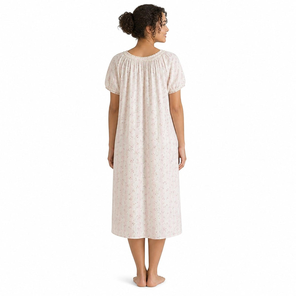 Robe de Chambre Femme Coton Imprimé Fleuri Dentelle