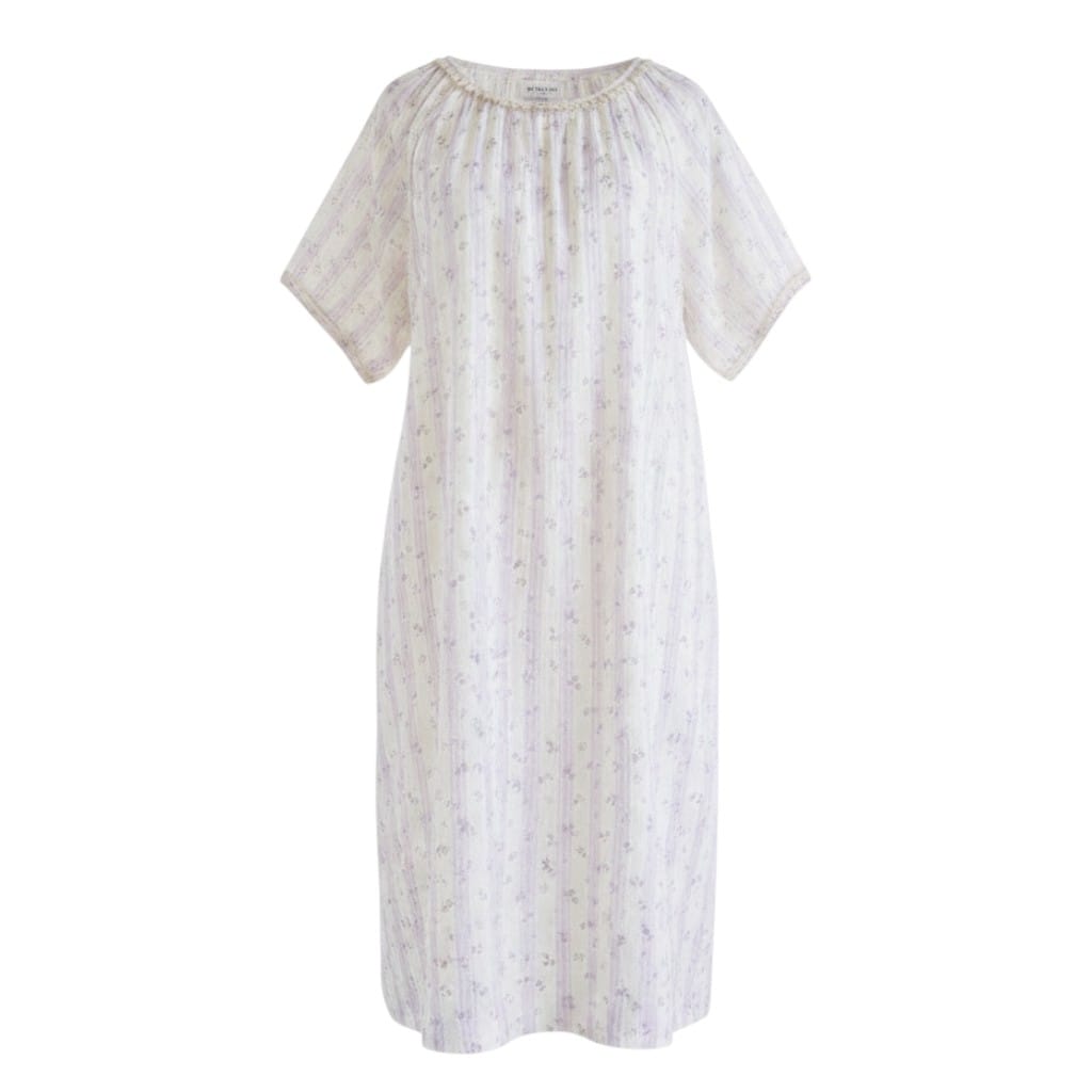 Robe de Chambre Femme Coton Imprimé Fleuri Dentelle