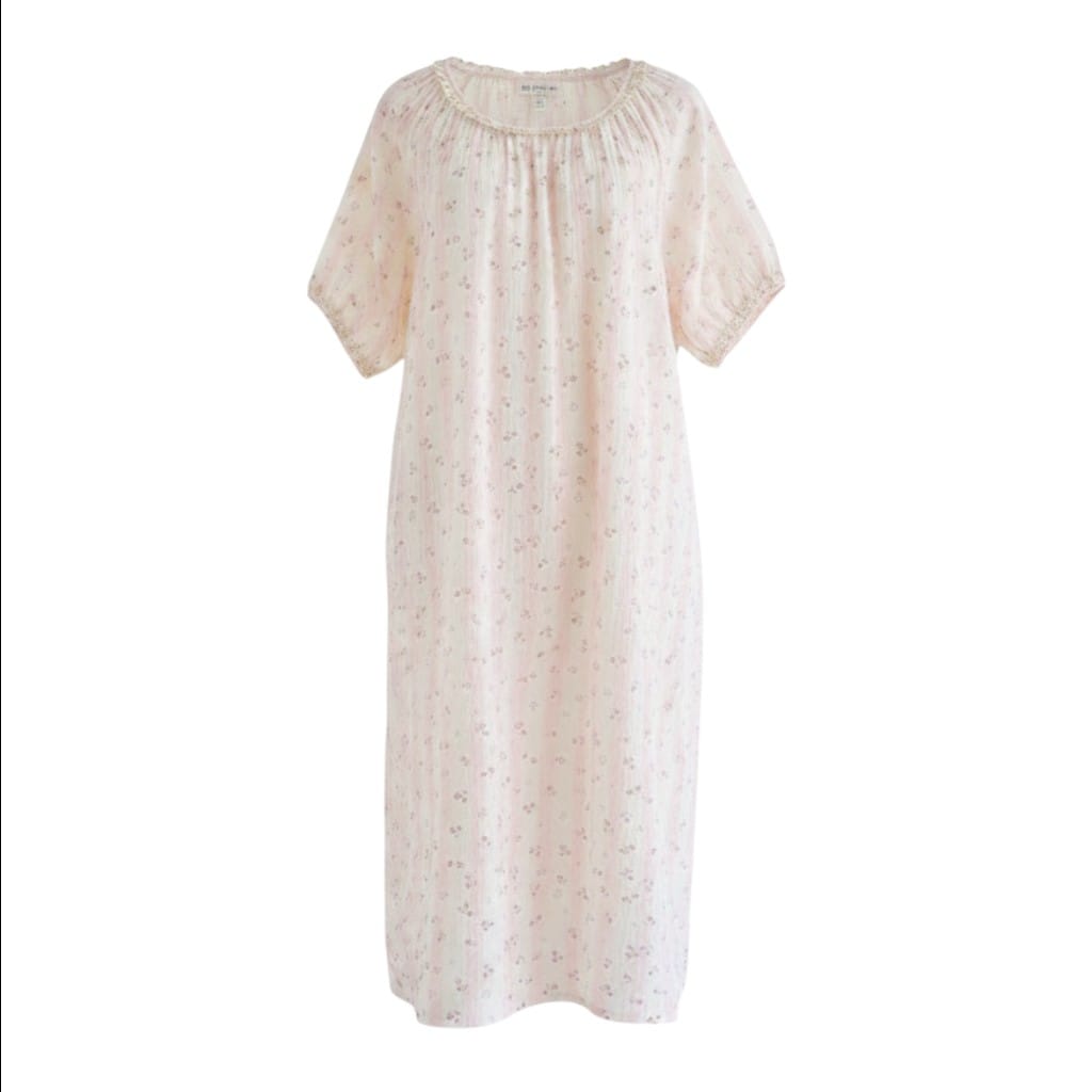 Robe de Chambre Femme Coton Imprimé Fleuri Dentelle