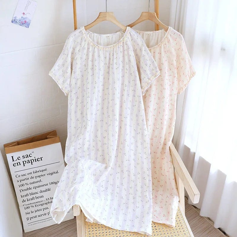 Robe de Chambre Femme Coton Imprimé Fleuri Dentelle